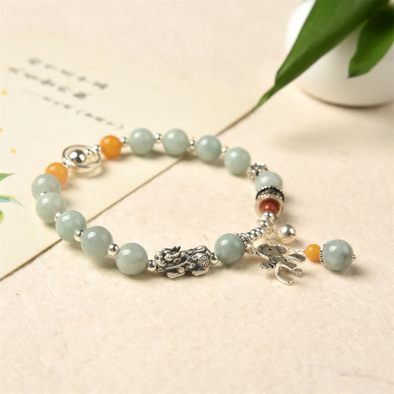 925 Sterling Silver Natural Jade Amber PiXiu Pony Success Bracelet - image 4