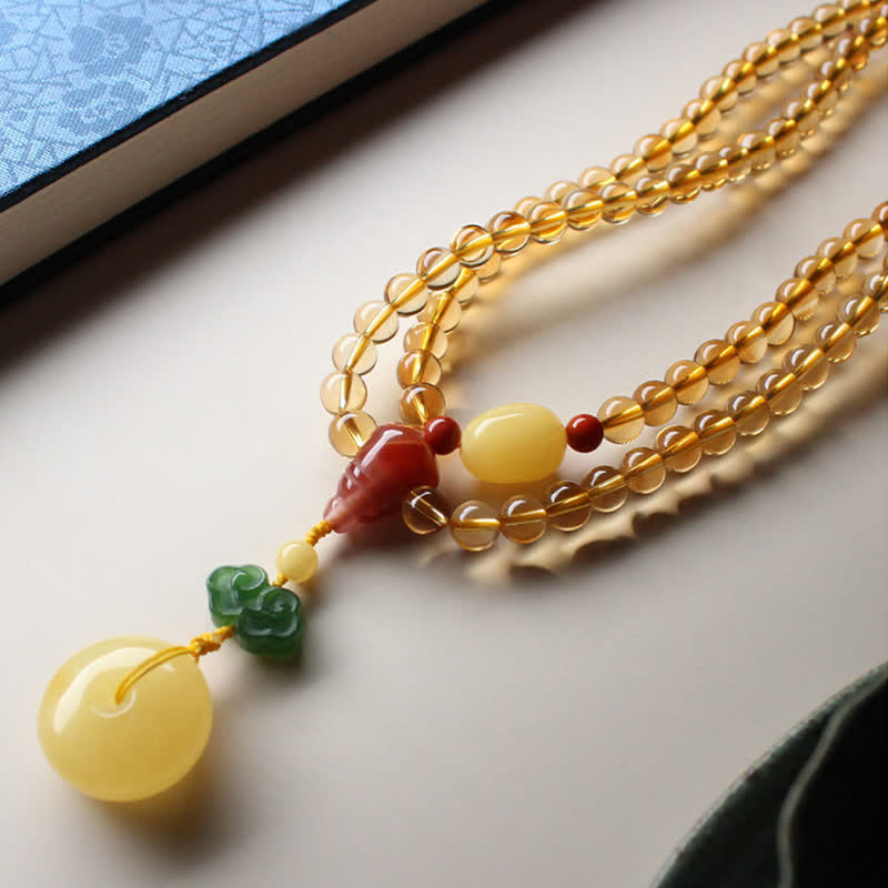 108 Mala Beads Natural Citrine Amber Peace Buckle Red Agate PiXiu Protection Charm Bracelet - image 11