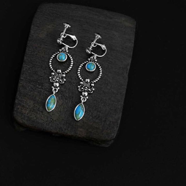 Buddha Stones 925 Sterling Silver Hook Vintage Copper Plated Silver Turquoise Waterdrop Pattern Balance Drop Dangle Earrings - image 12