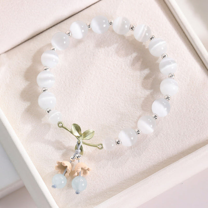 Buddha Stones Cat's Eye Green Aventurine Blue Chalcedony Pink Crystal Peace Orchid Charm Bracelet - Cat's Eye&Blue Chalcedony - image 2