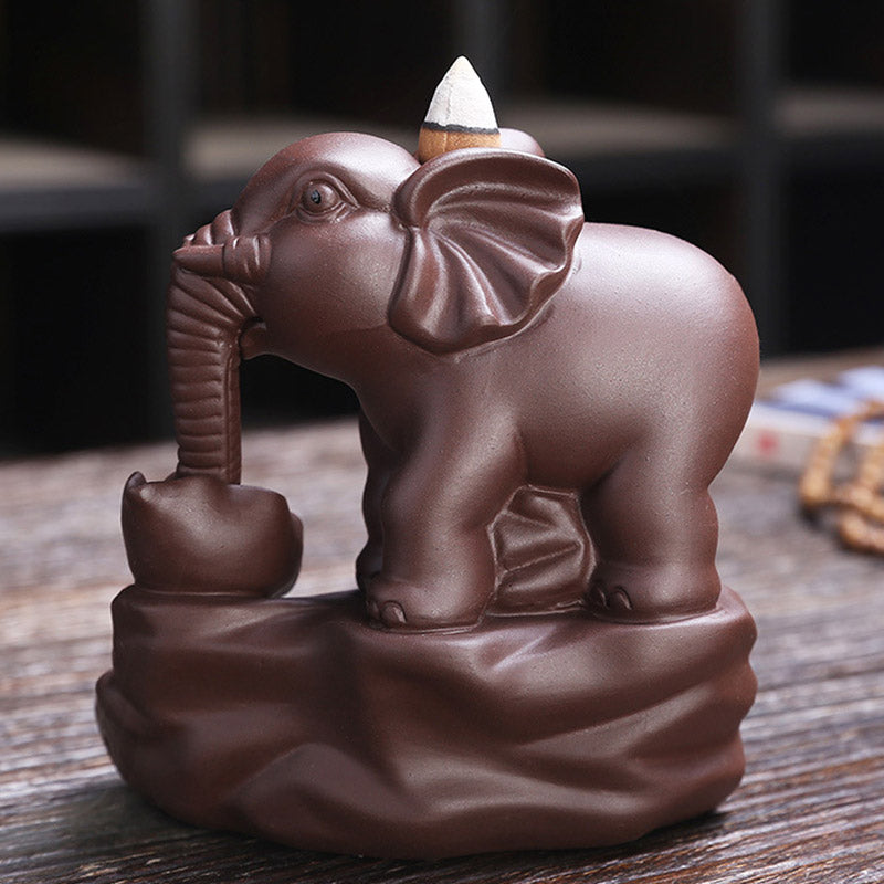 Tibetan Elephant Purple Clay Backflow Smoke Fountain Protection Incense Burner Decoration - image 2