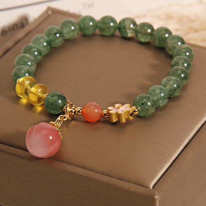 Buddha Stones Natural Green Strawberry Quartz Love Peach Charm Bracelet