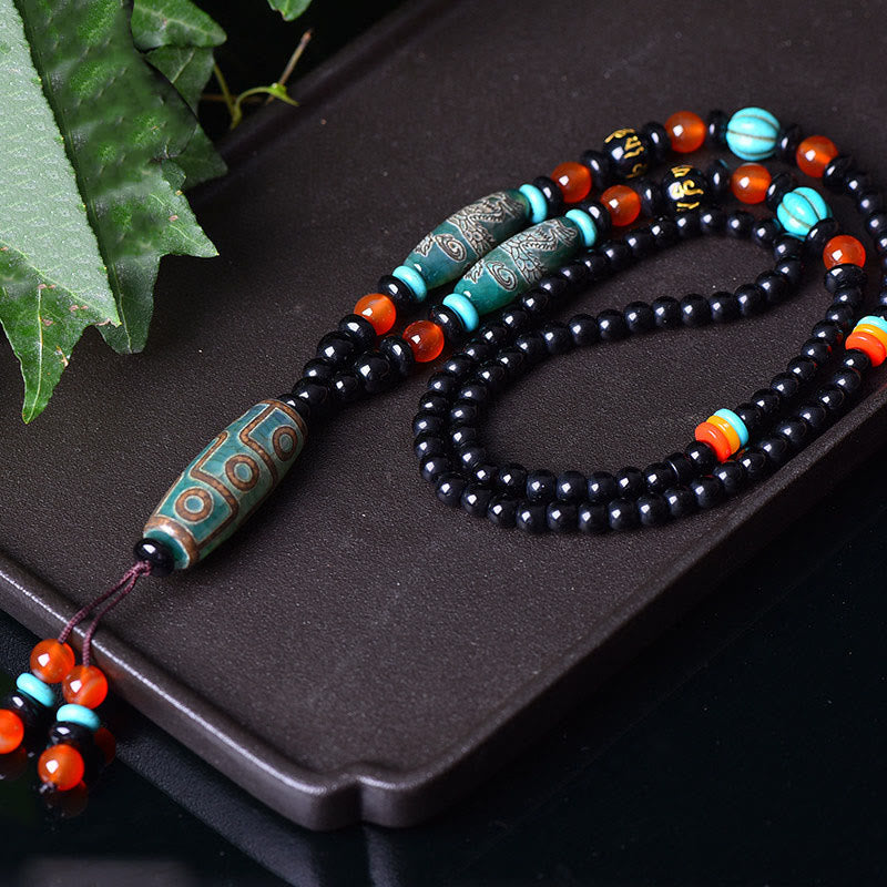 Buddha Stones Tibetan Nine-Eye Dzi Bead Dragon Pattern Om Mani Padme Hum Protection Necklace Pendant - image 2