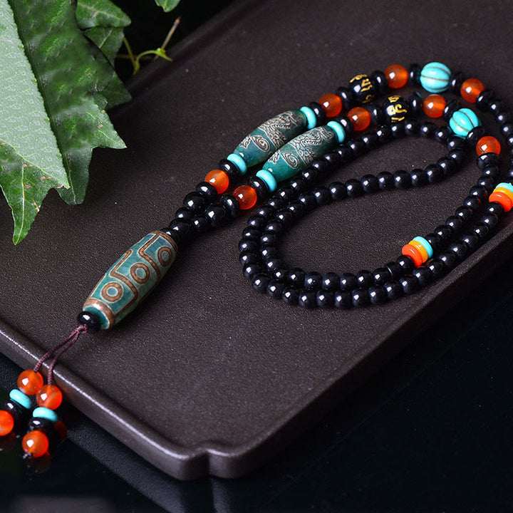 Buddha Stones Tibetan Nine-Eye Dzi Bead Dragon Pattern Om Mani Padme Hum Protection Necklace Pendant - image 2