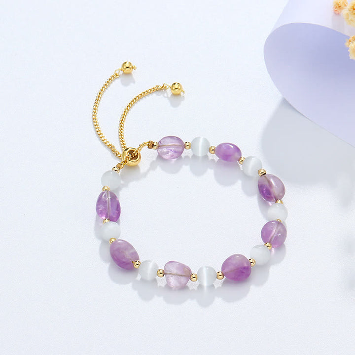 Amethyst Pink Crystal Black Rutilated Quartz Spiritual Awareness Bracelet - Amethyst(Inner Peace♥Healing) - image 0