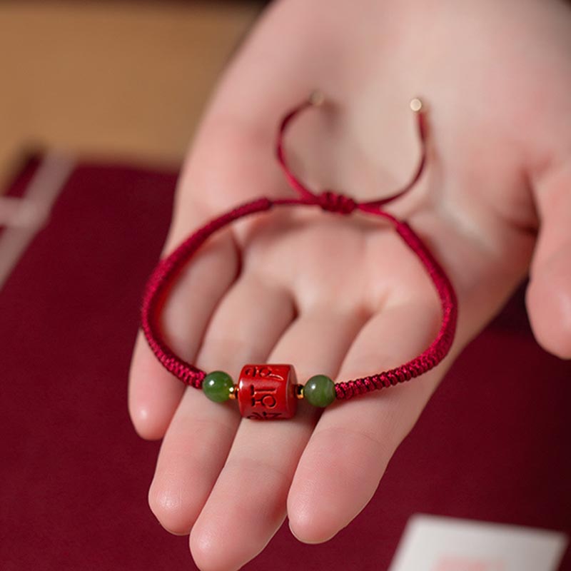 Buddha Stones Tibetam Cinnabar Om Mani Padme Hum Engraved Blessing Braided Rope Bracelet