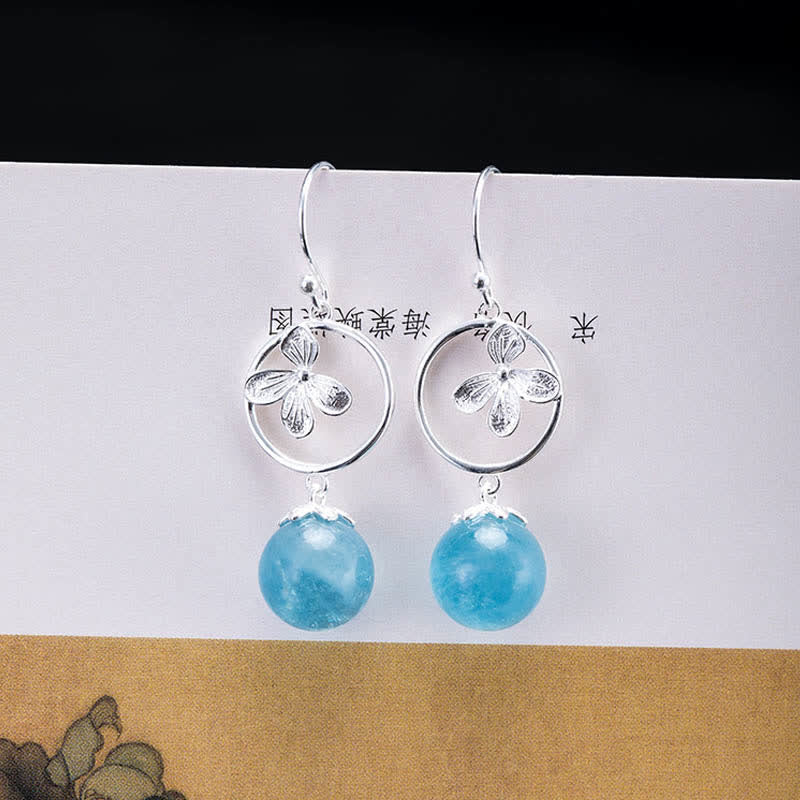 Buddha Stones 925 Sterling Silver Natural Aquamarine Leaf Flower Peace Earrings Necklace - image 13