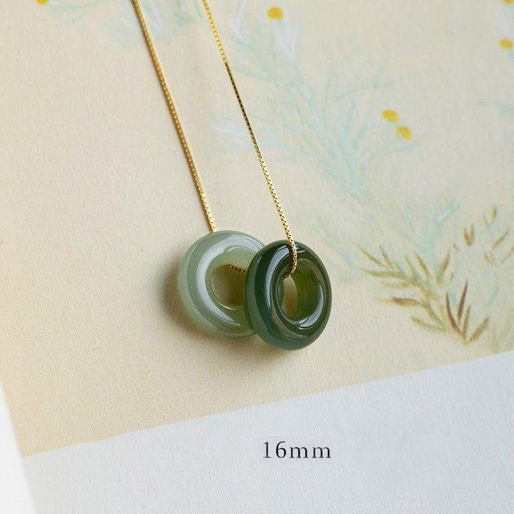 Buddha Stones Natural Round Jade Peace Buckle Luck Abundance Necklace Pendant - Jade&Cyan Jade - 16mm - image 19