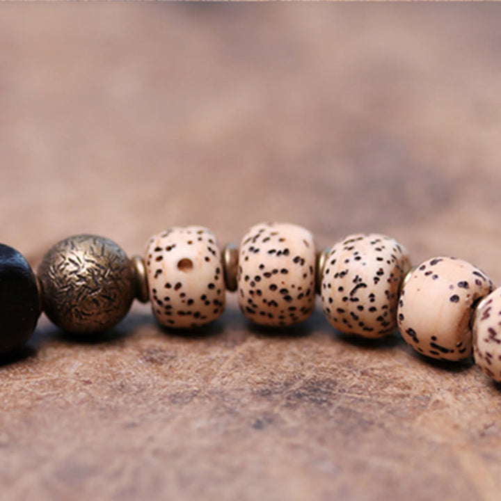 Buddha Stones Tibetan Bodhi Seed Black Obsidian Ebony Wood Copper Peace Bracelet