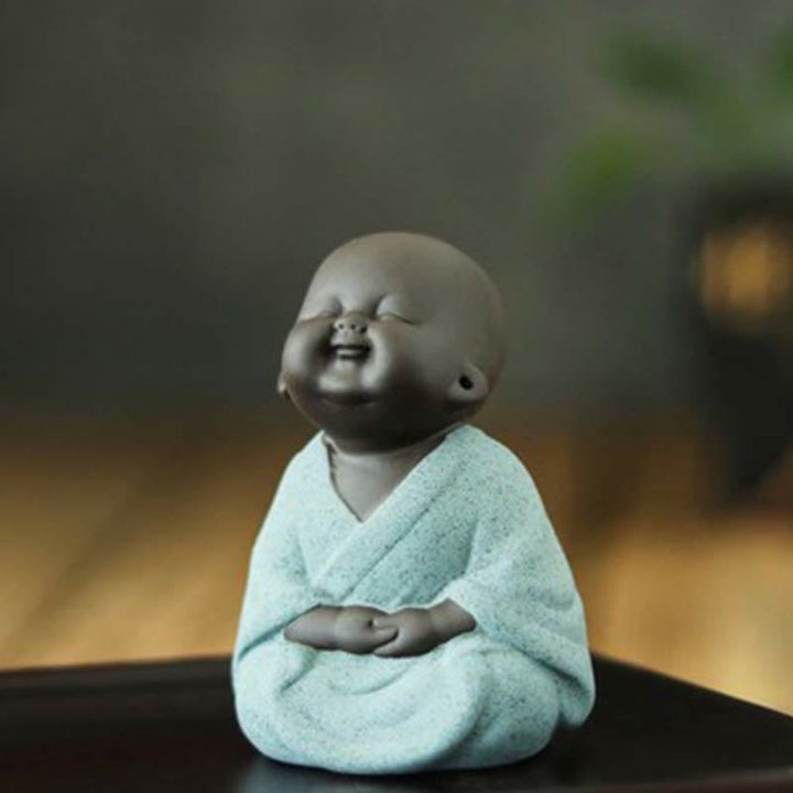Buddha Stones Always Smiling Laughing Buddha Wealth Luck Purple Clay Maitreya Statue Decoration - Sitting Green Little Monk - image 17