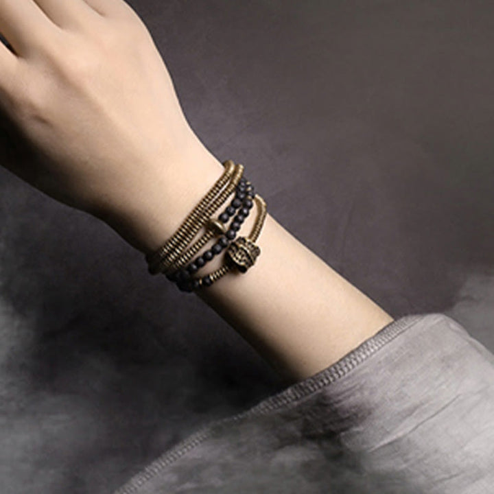 Buddha Stones Vintage Lava Rock Brass Copper Healing Multilayered Bracelet - image 2