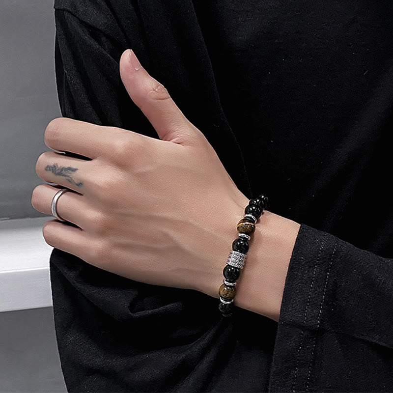 Buddha Stones Natural Black Obsidian Tiger Eye Strength Fulfillment Bracelet - image 7