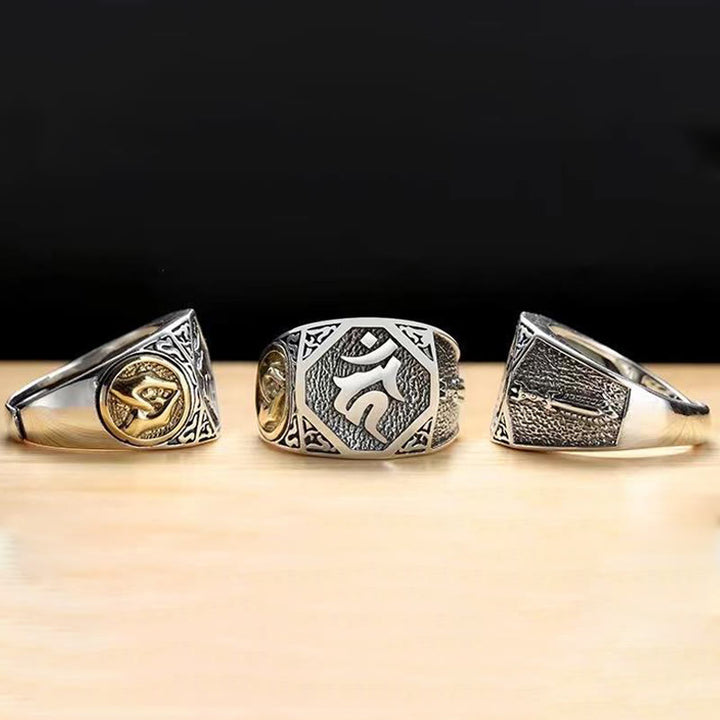 Buddha Stones 925 Sterling Silver Sanskrit Design Carved Protection Adjustable Ring - image 12