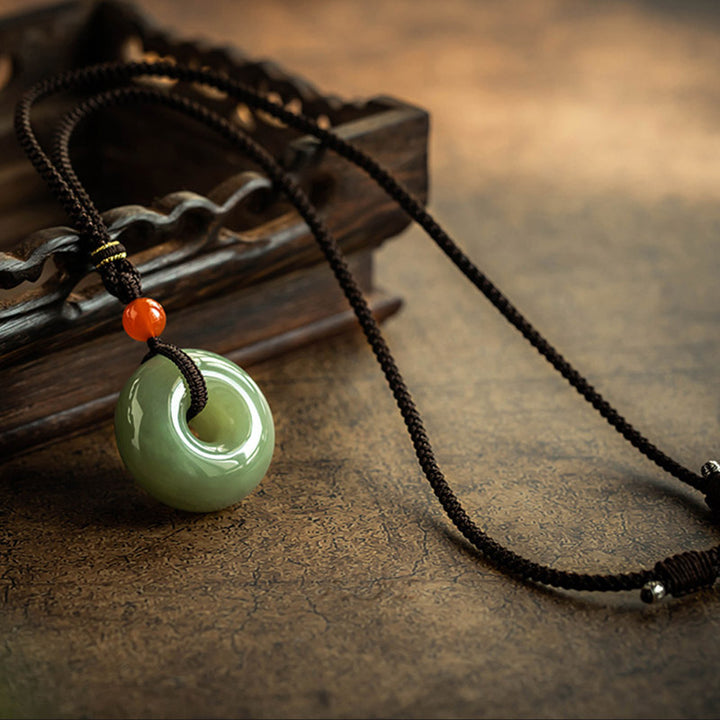 Natural Round Jade Gray Jade Peace Buckle Luck Necklace Pendant - image 9