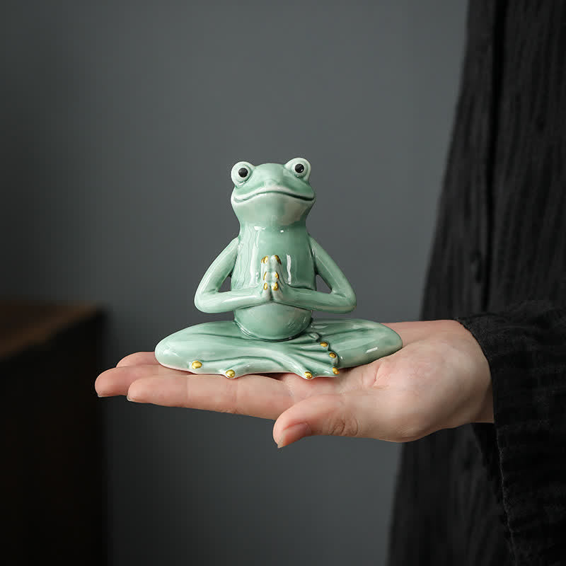 Meditating Ceramic Zen Frog Statue Decoration - image 0