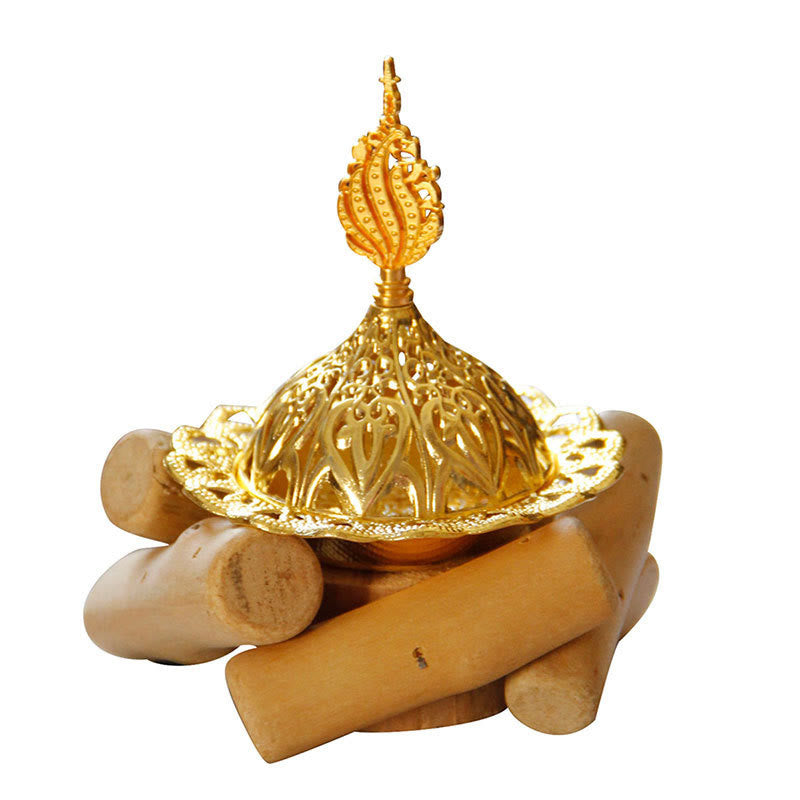 Gold Alloy Healing Mini Incense Burner With Wooden Coaster Home Decor - image 17