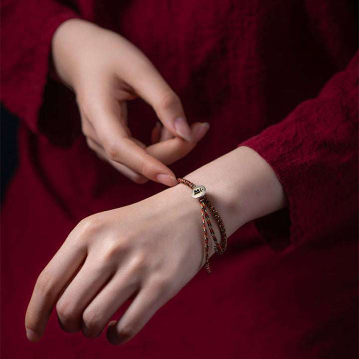 Buddha Stones Handmade 925 Sterling Silver Chinese Zodiac Natal Buddha Protection Colorful Rope Bracelet - image 6