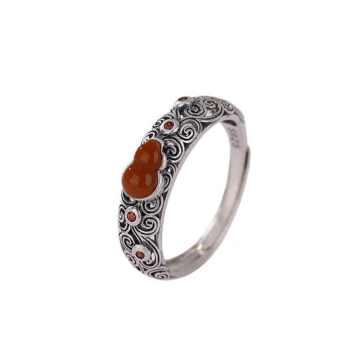 925 Sterling Silver Red Agate Cyan Jade Gourd Blessing Auspicious Ring - image 4