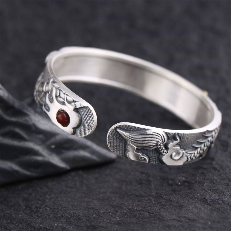 Buddha Stones 999 Sterling Silver Dragon Strength Protection Bracelet Bangle - image 4