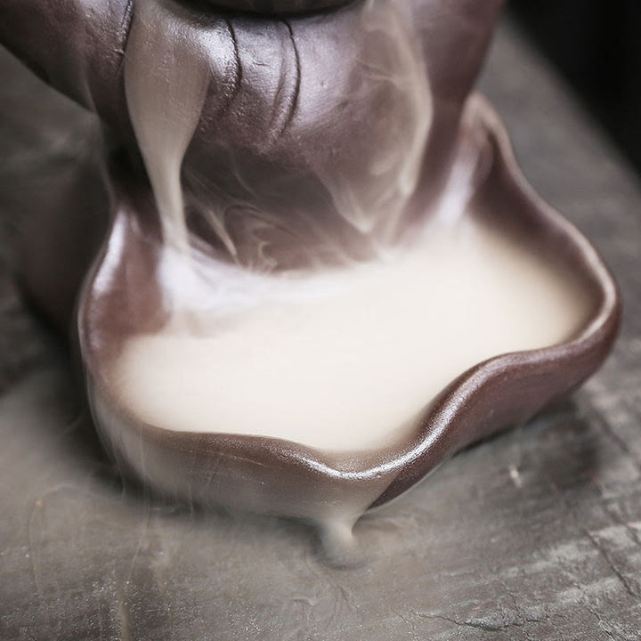 Buddha Stones Halloween Skull With Ghost Hand Purple Clay Spiritual Incense Burner Decoration - image 6