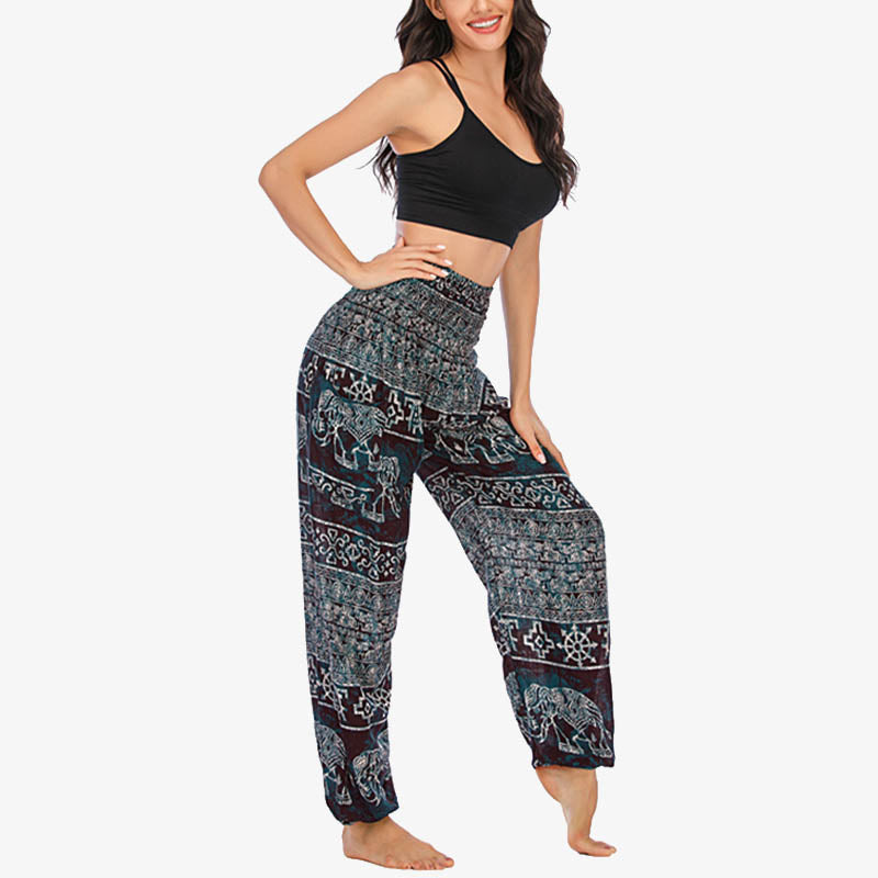 Buddha Stones Elephant Pattern Loose Casual Harem Trousers High Waist Women's Yoga Pants