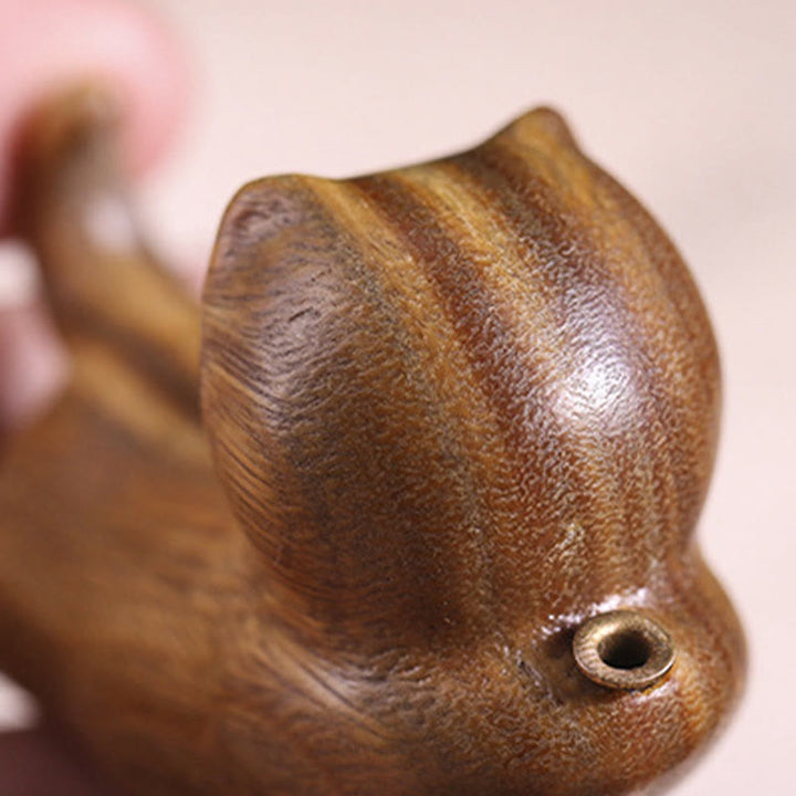 Buddha Stones Green Sandalwood Cute Cat Pattern Soothing Stick Incense Burner Decoration - image 10