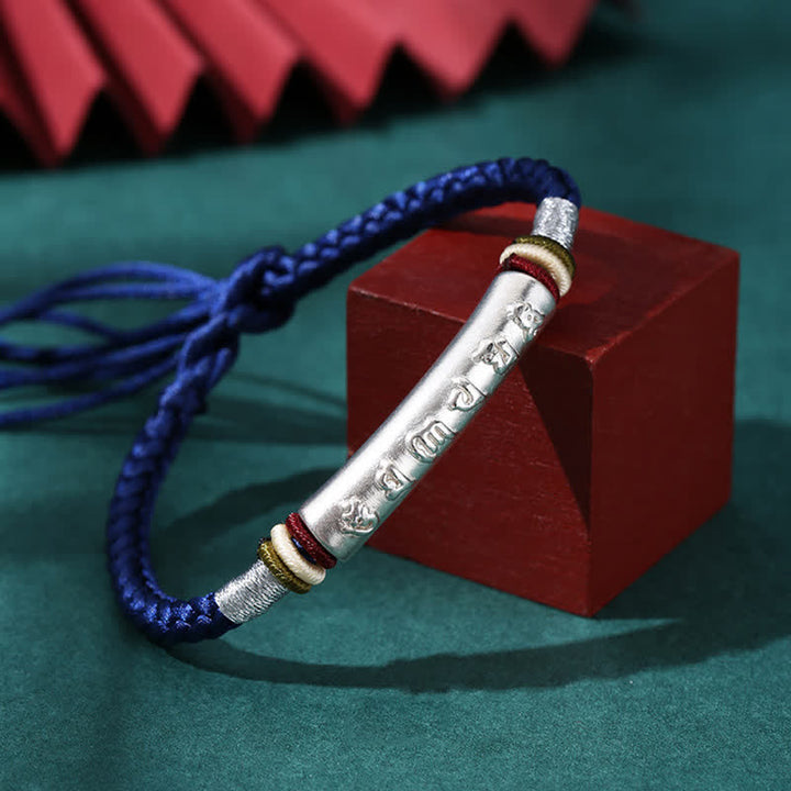 Buddha Stones 999 Sterling Silver Om Mani Padme Hum Protection Strength String Bracelet - 999 Sterling Silver - Blue(Bracelet Size 16+4.5cm) - image 12