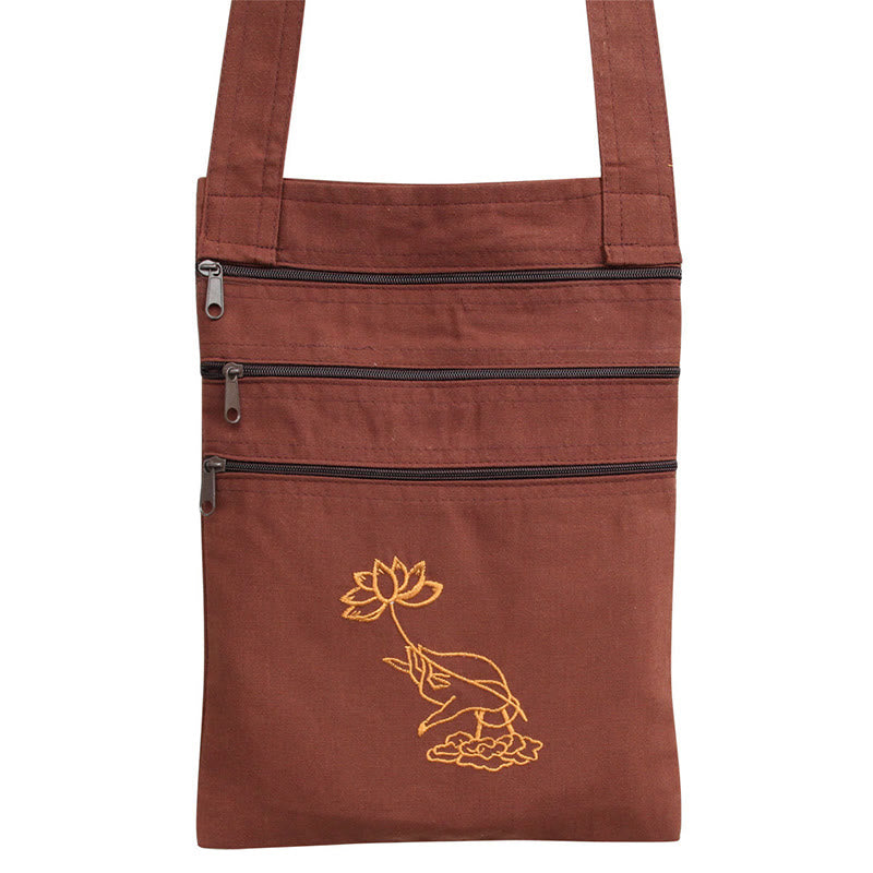 Spiritual Mind Practice Lotus Embroidered Cotton Shoulder Bag Crossbody Bag - image 4