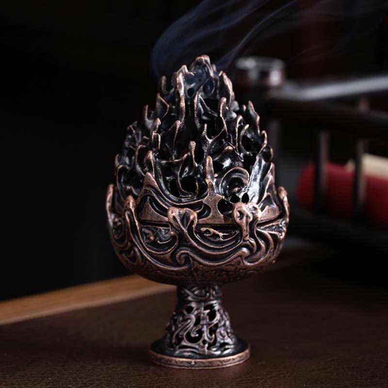 Tibetan Mini Mountain Pattern Meditation Copper Alloy Incense Burner - DarkRed 6.6*10.5cm - image 17