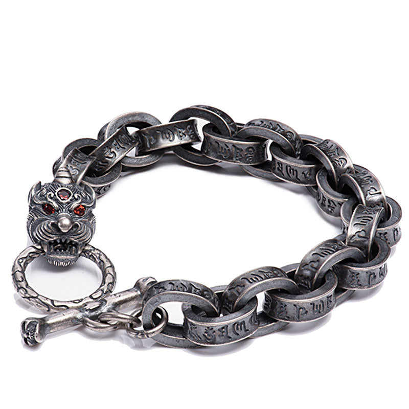 925 Sterling Silver Dragon Kirin Om Mani Padme Hum Success Strength Bracelet Bangle - image 7