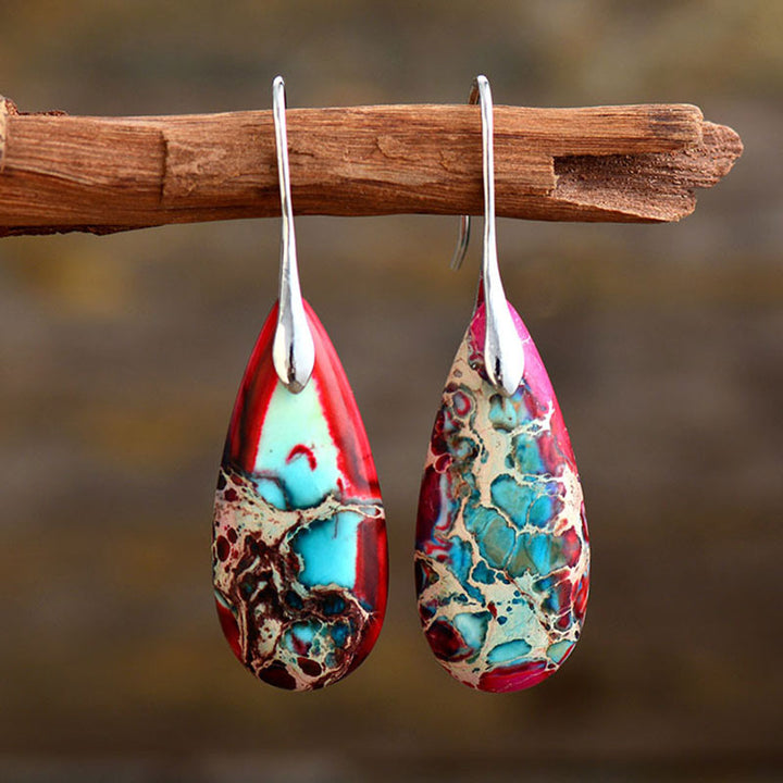 Buddha Stones Emperor Stone Crystal Happiness Earrings - Red Emperor Stone 5.5*1.6cm - image 2