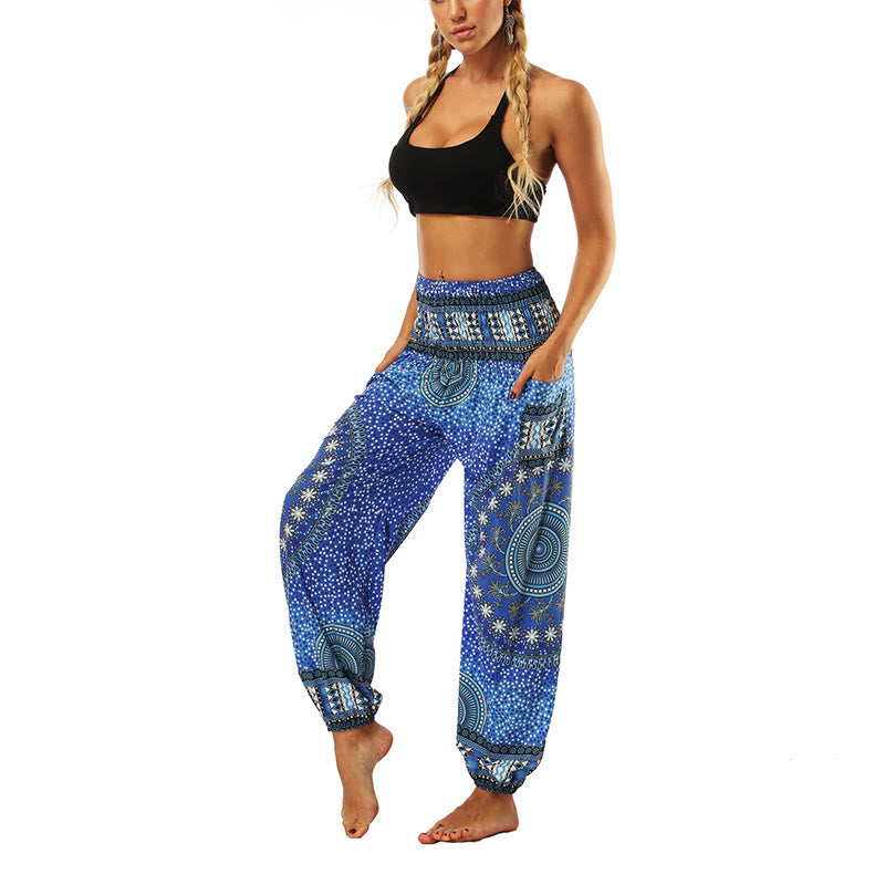 Buddha Stones Boho Loose Geometric Elephant Pattern Harem Trousers Women's Yoga Pants