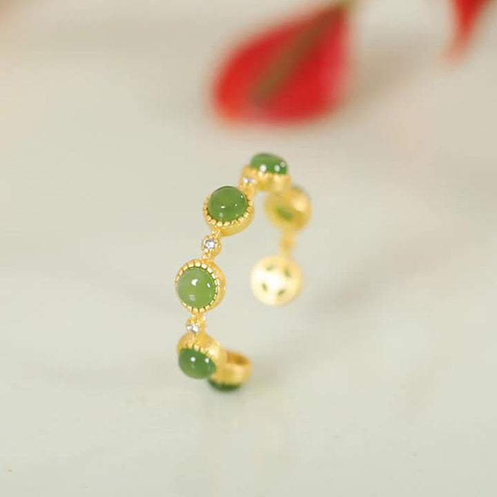 Buddha Stones Cyan Jade Healing Calm Adjustable Ring - image 1