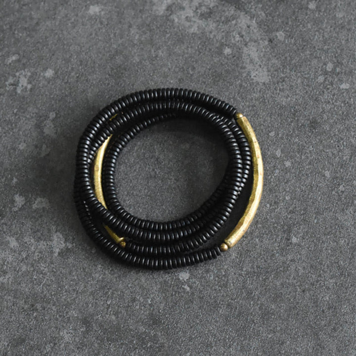 Buddha Stones Ebony Wood Brass Copper Balance Multilayered Bracelet - image 5