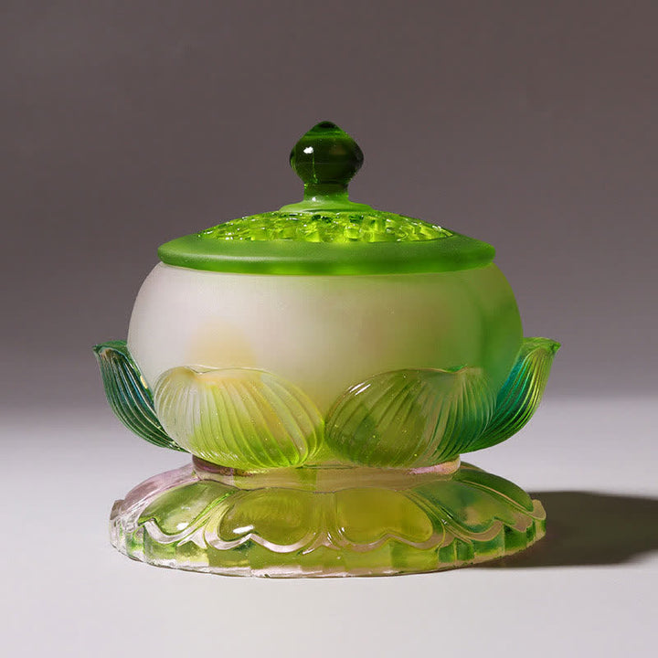 Feng Shui Lotus Handmade Liuli Crystal Art Piece Home Office Offering Decoration - image 14