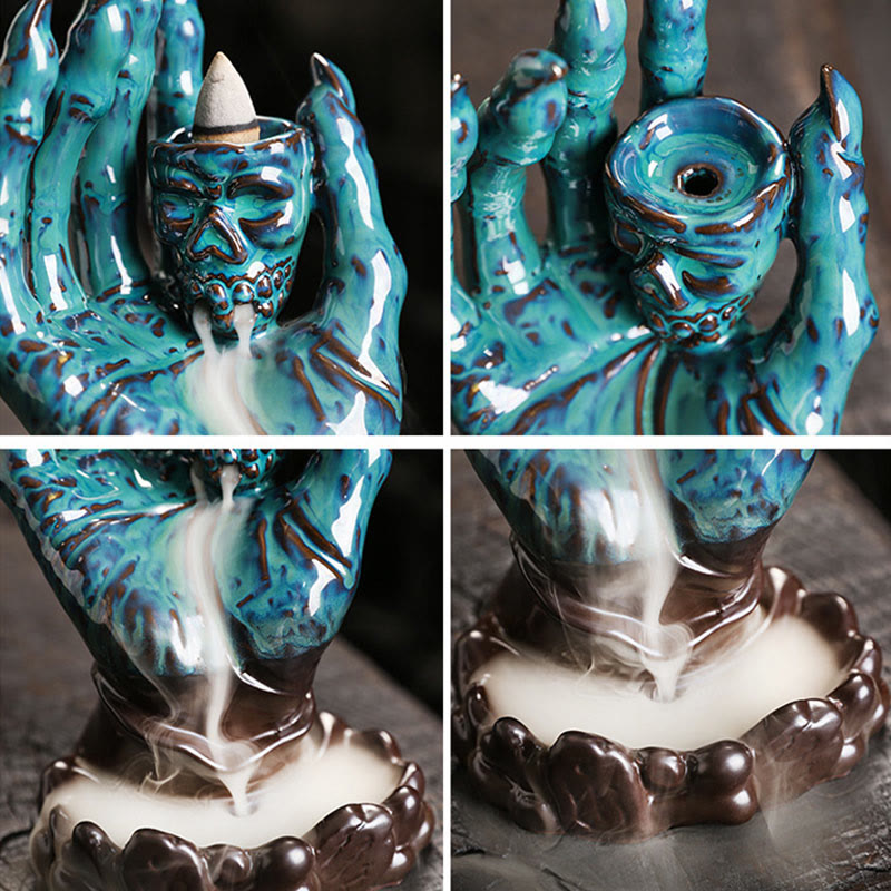Buddha Stones Halloween Ghost Hand Skull Head Ceramic Peace Healing Incense Burner Decoration - image 14