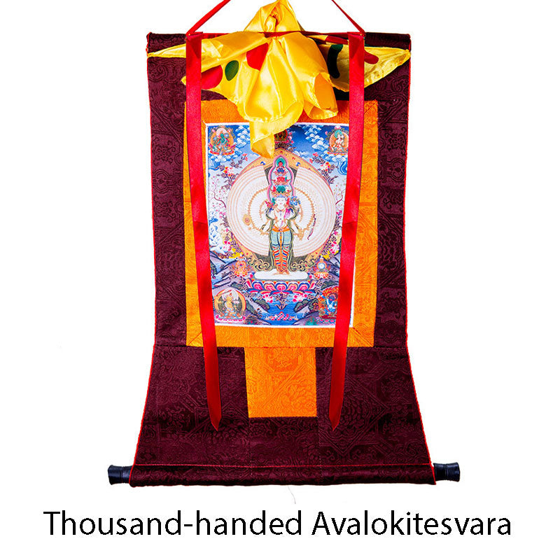 Tibetan Thousand-handed Avalokitesvara Framed Thangka Blessing Decoration