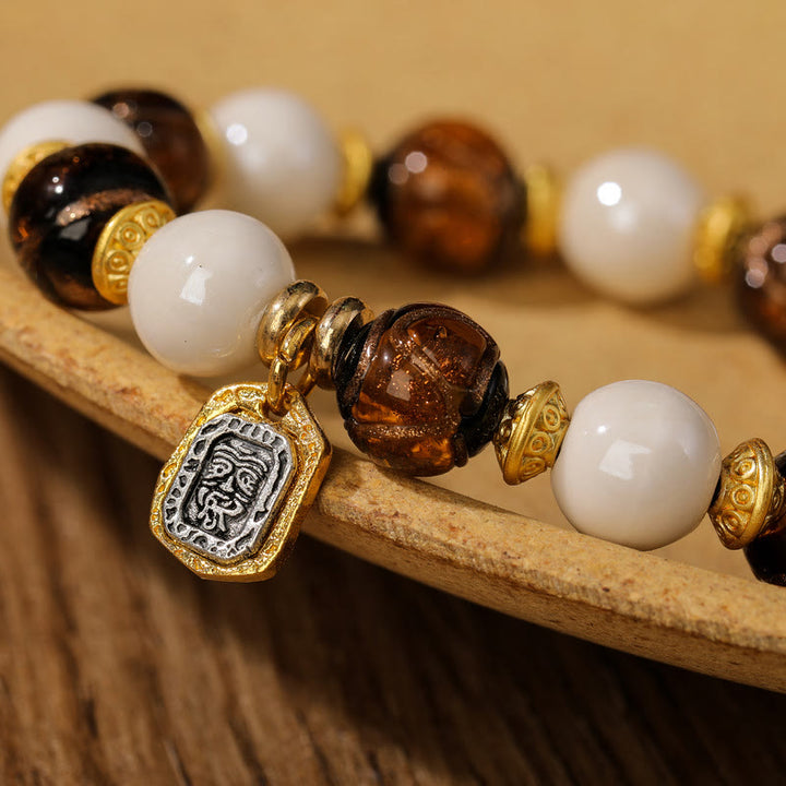 Buddha Stones Tibetan Zakiram Goddess of Wealth Charm Liuli Glass Incense Ash Porcelain Bead Protection Bracelet - image 7