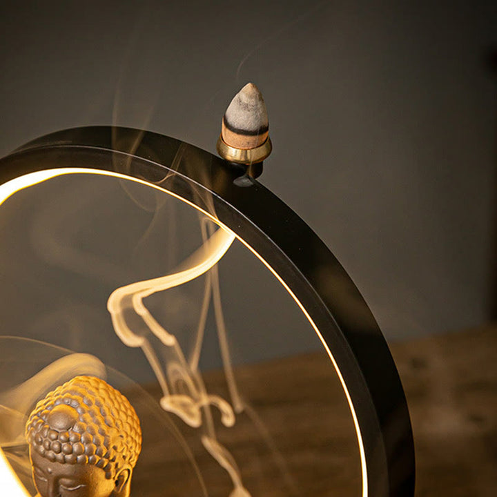 Buddha Stones Buddha Lotus Backflow Smoke Fountain Ceramic Blessing Incense Burner With Light Decoration - image 13