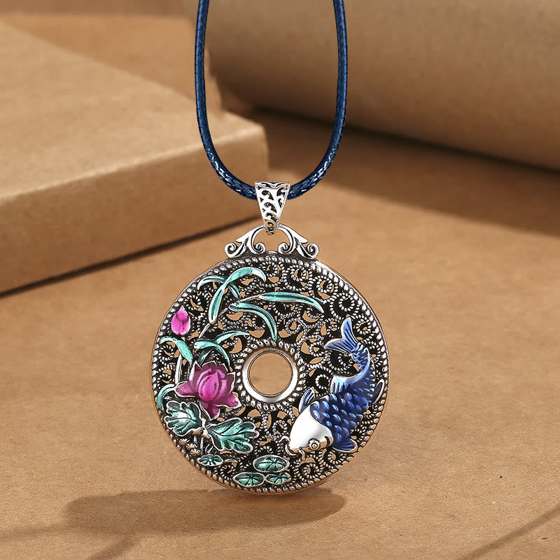 Buddha Stones Koi Fish Lotus Peace Buckle Fu Character Wealth Luck Necklace Pendant - Lotus Carp&Leather Rope - image 6