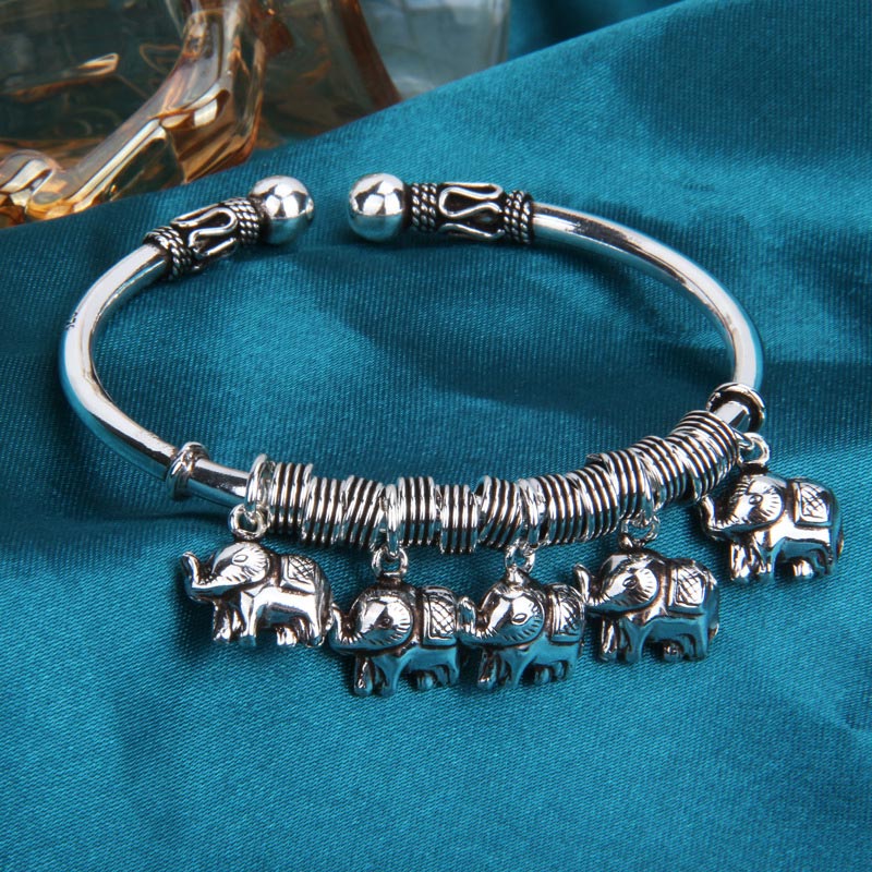 Buddha Stones 925 Sterling Silver Elephant Strength Bracelet Bangle - image 9