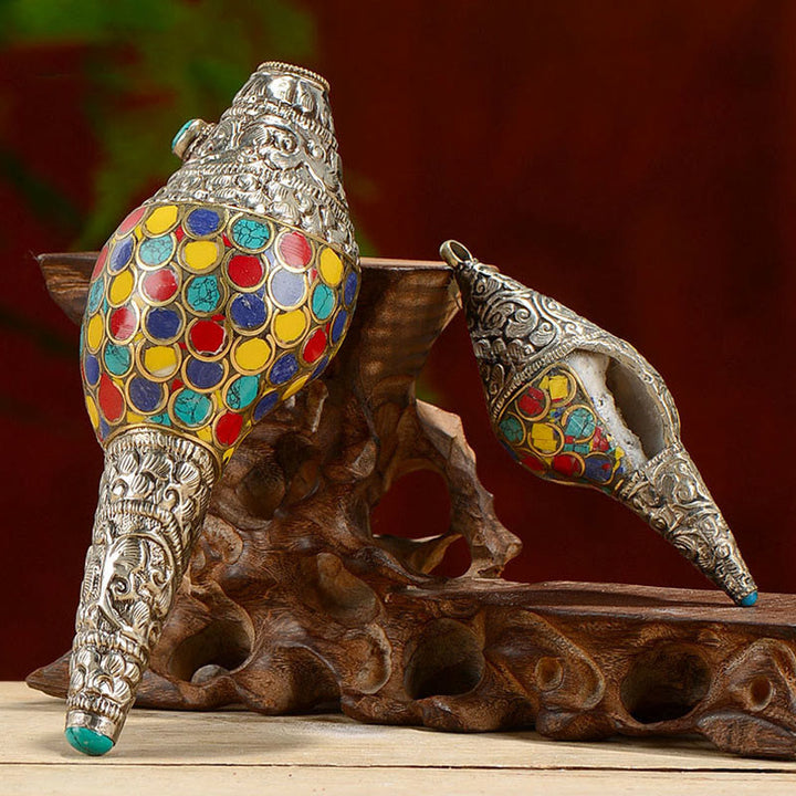 Tibetan Handmade Natural Shankha Colorful Conch Shell Seashell Wealth Home Decoration - image 12