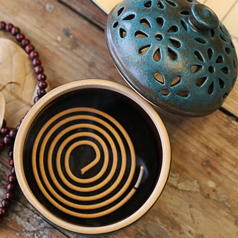 Buddha Stones Mini Hollow Spiritual Meditation Ceramic Small Incense Burner Decoration - image 7