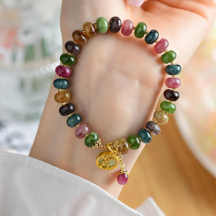 Buddha Stones Colorful Tourmaline Cute Flower Rabbit Charm Love Bracelet