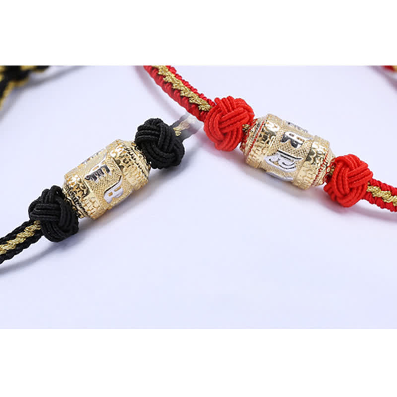 Buddha Stones 925 Sterling Silver Om Mani Padme Hum Prayer Wheel Luck Strength Red String Bracelet - image 9