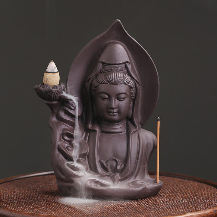 Buddha Stones Tibetan Avalokitesvara Buddha Lotus Healing Backflow Smoke Fountain Incense Burner - Avalokitesvara - image 0