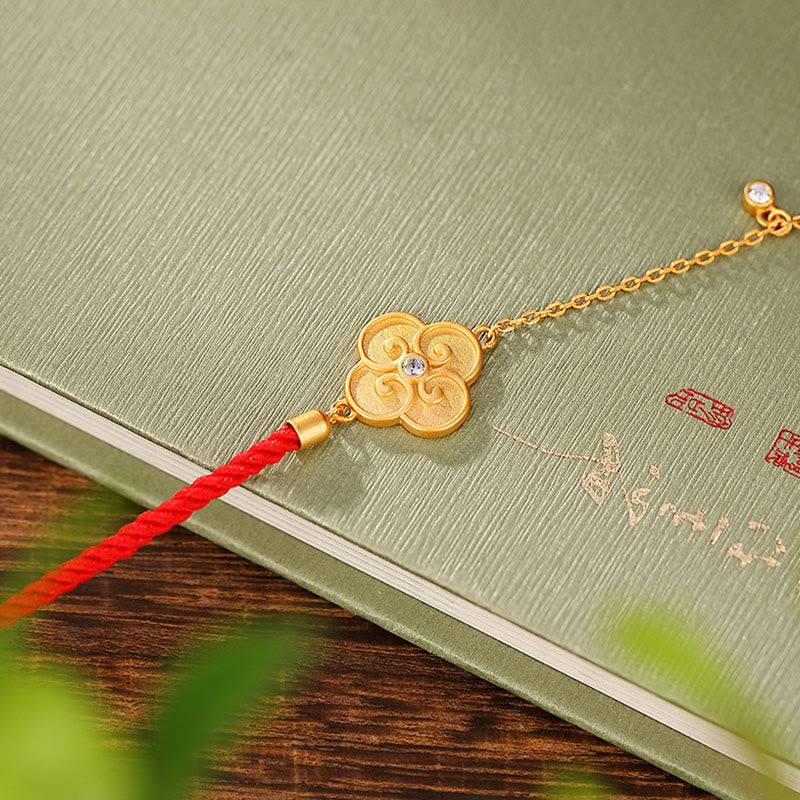 Buddha Stones 925 Sterling Silver Plated Gold Four Leaf Clover Zircon Luck Bracelet - image 2