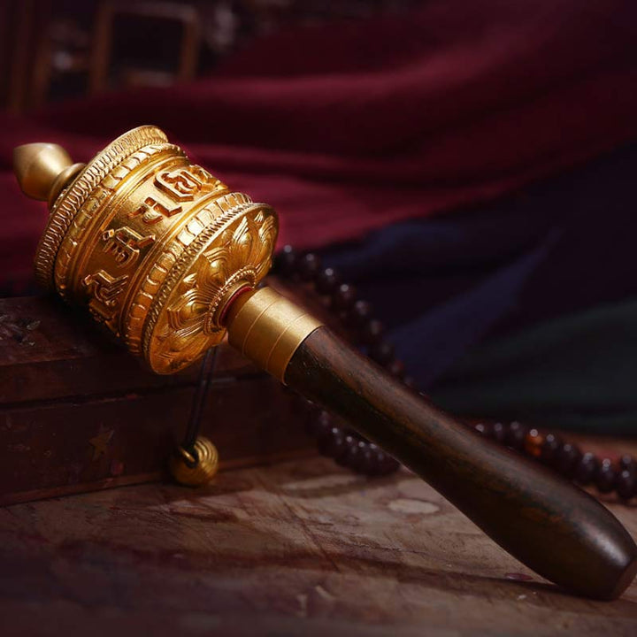 Tibetan Prayer Wheel Six True Words Copper Meditation Decoration - Gold - image 1