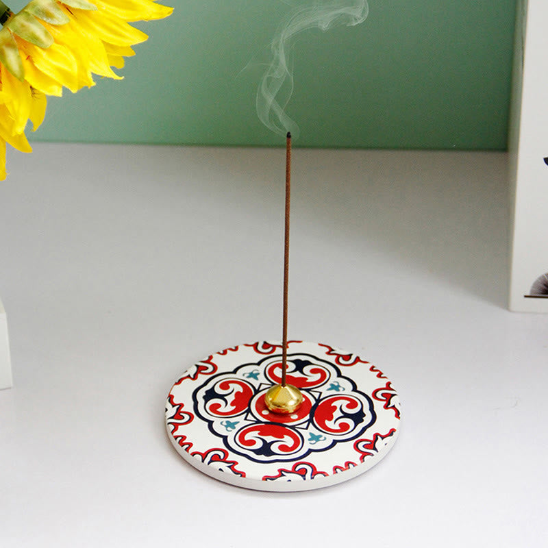 Colorful Pattern Ceramic Blessing Stick Incense Burner - White Red - image 22