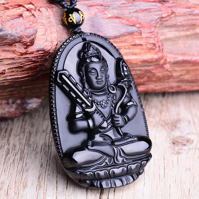Buddha Stones Chinese Zodiac Obsidian Buddha Amulet Protection Pendant Necklace - image 2